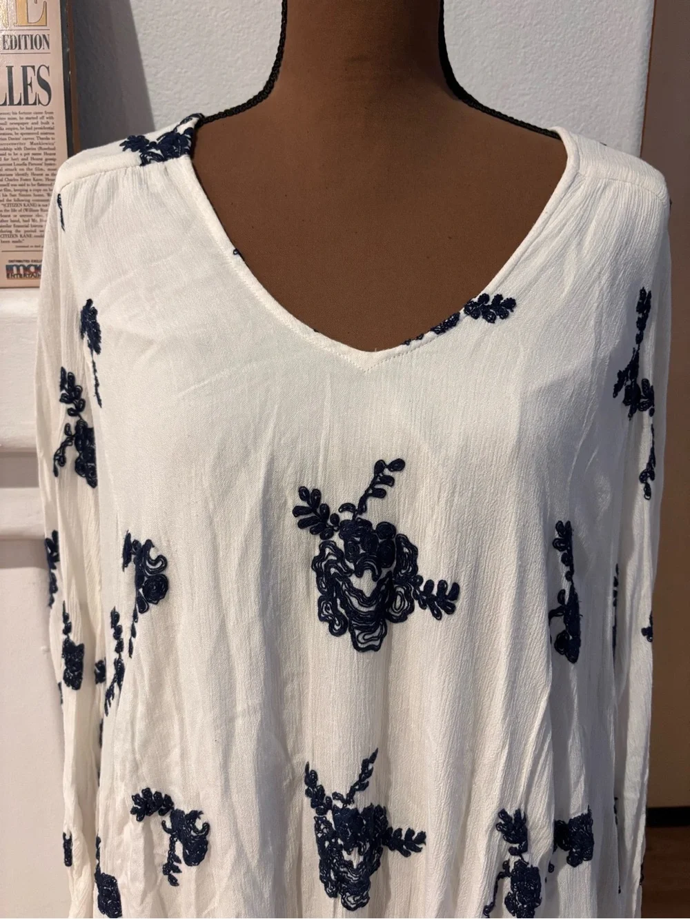 Free People Emma Embroidered Floral Peasant Babydoll Mini Dress w/Pockets Size S - Picture 6 of 16